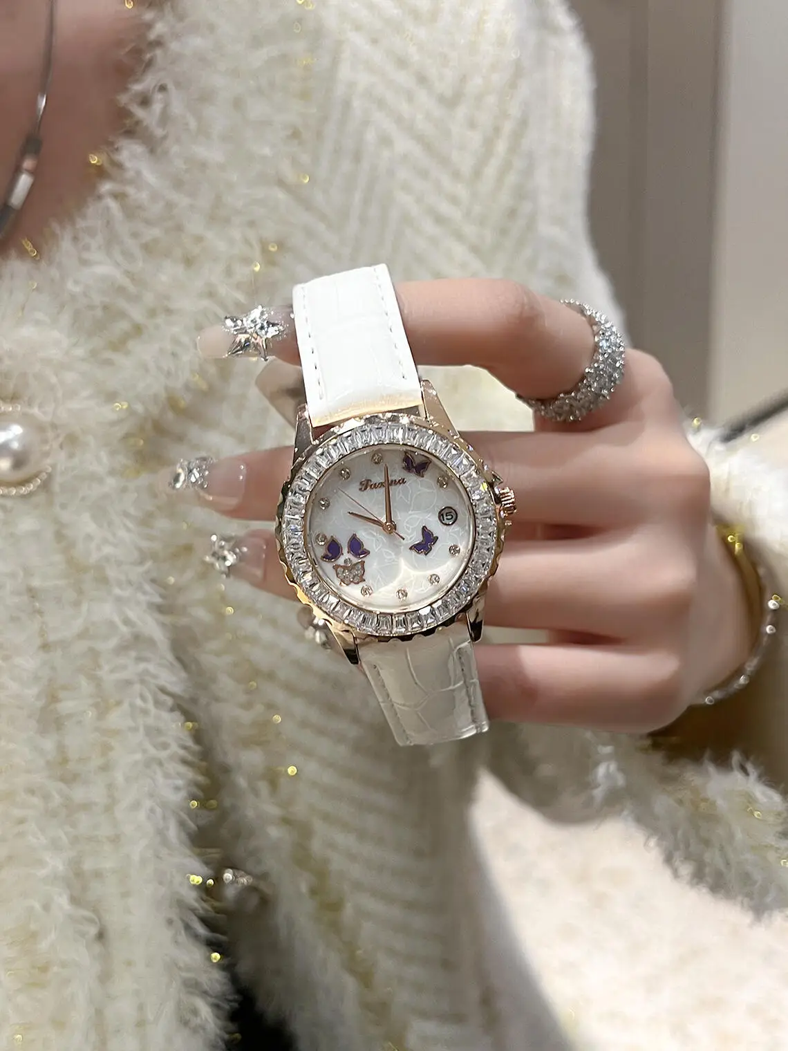 Women's Diamond Encrusted Butterfly Face Watch - Image 3