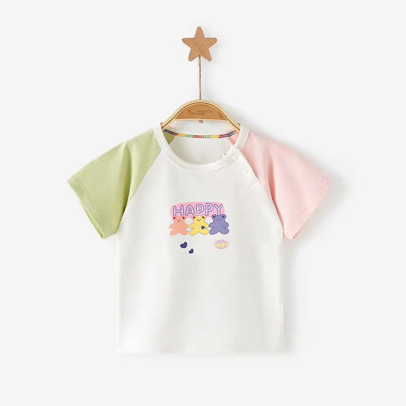 Baby T-Shirt White Green Pink Half Sleeve Summer Cotton