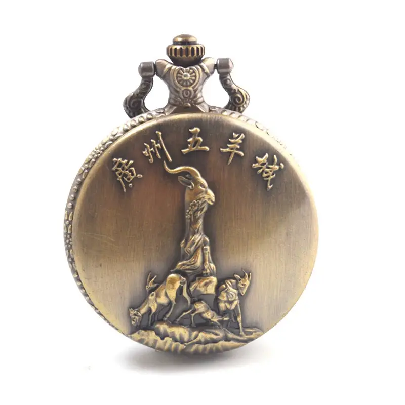 Retro Chinese Style Bronze Pocket Watch with Tourist Design