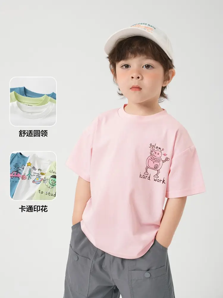 Boys Cotton T-Shirt Summer 2026 Pink White Graphic - Image 7