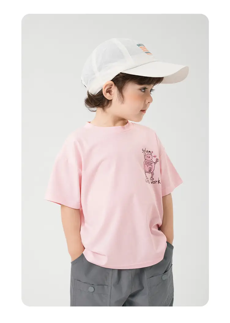 Boys Cotton T-Shirt Summer 2026 Pink White Graphic — feature 22