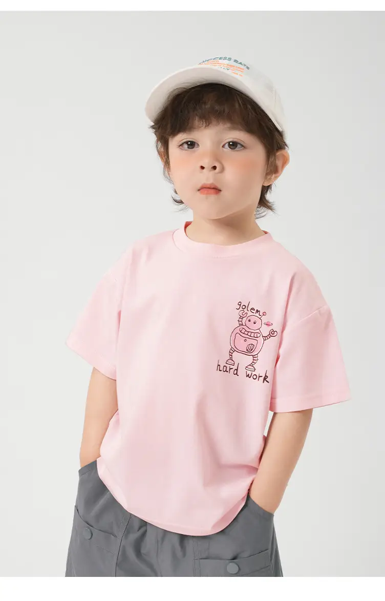 Boys Cotton T-Shirt Summer 2026 Pink White Graphic — feature 23