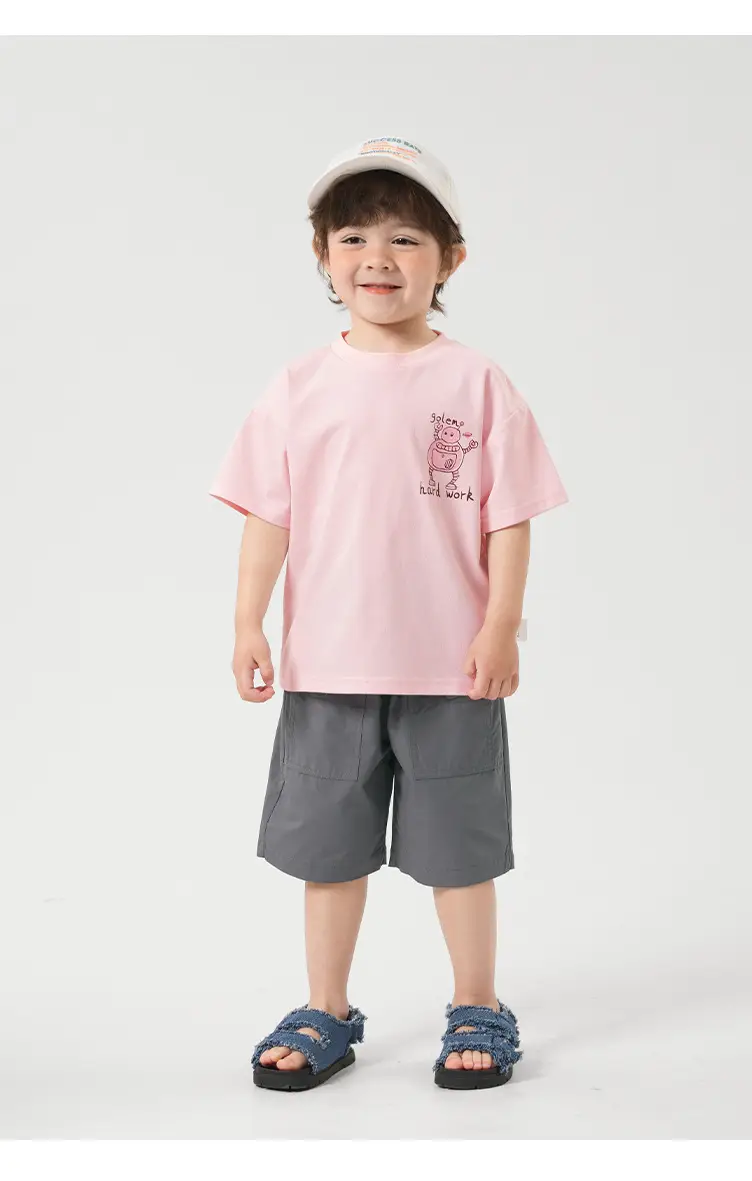 Boys Cotton T-Shirt Summer 2026 Pink White Graphic — feature 24