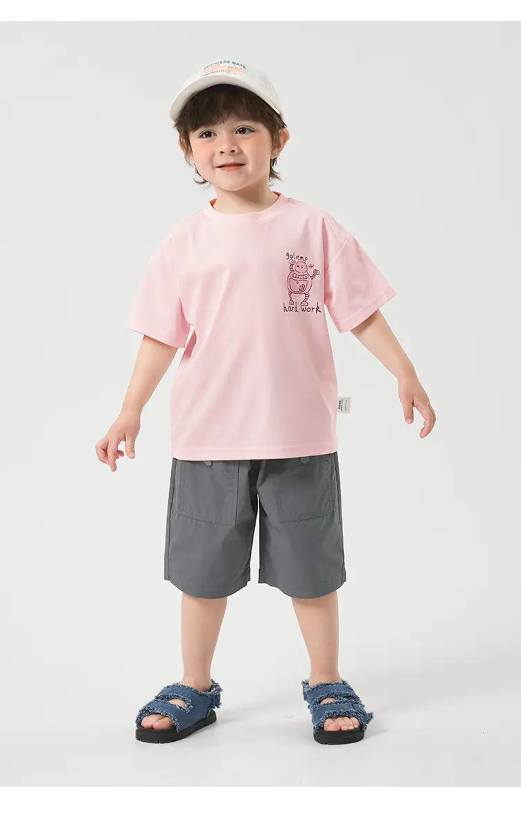 Boys Cotton T-Shirt Summer 2026 Pink White Graphic — feature 26