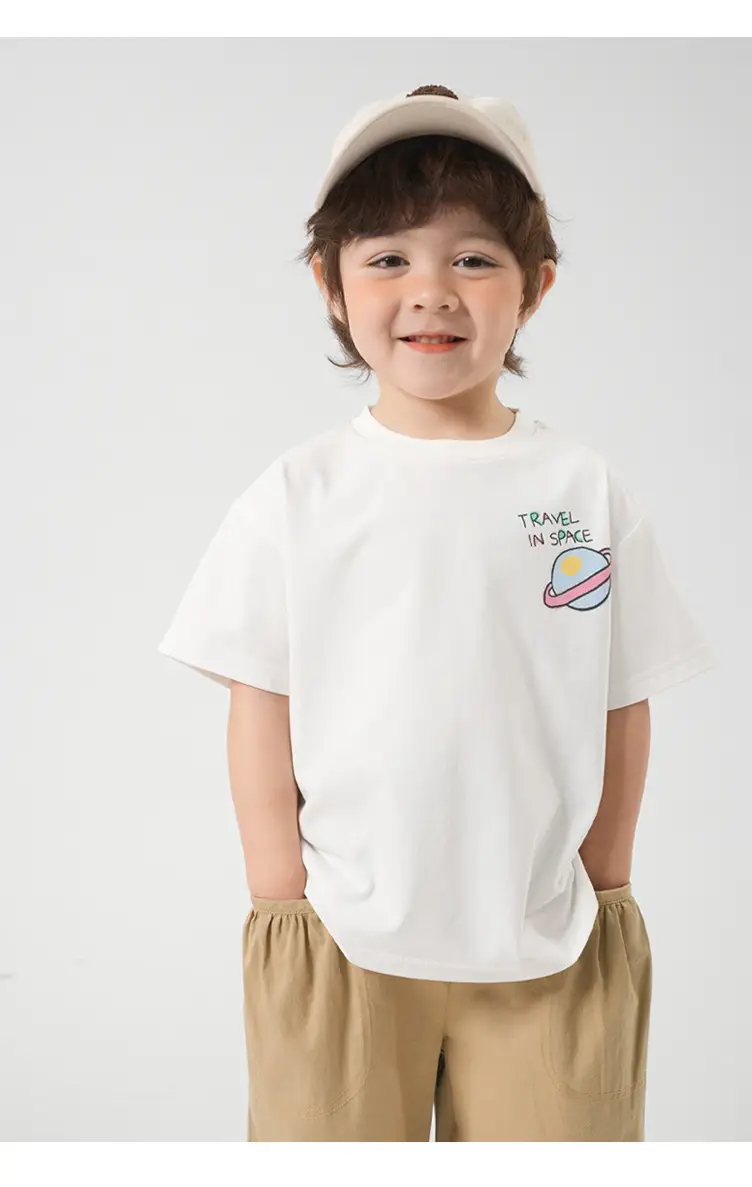 Boys Cotton T-Shirt Summer 2026 Pink White Graphic — feature 27