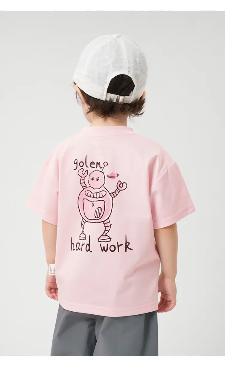 Boys Cotton T-Shirt Summer 2026 Pink White Graphic — feature 3