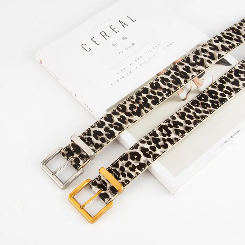 Leopard Print Leather Belt for Women Gold Buckle - Image 4