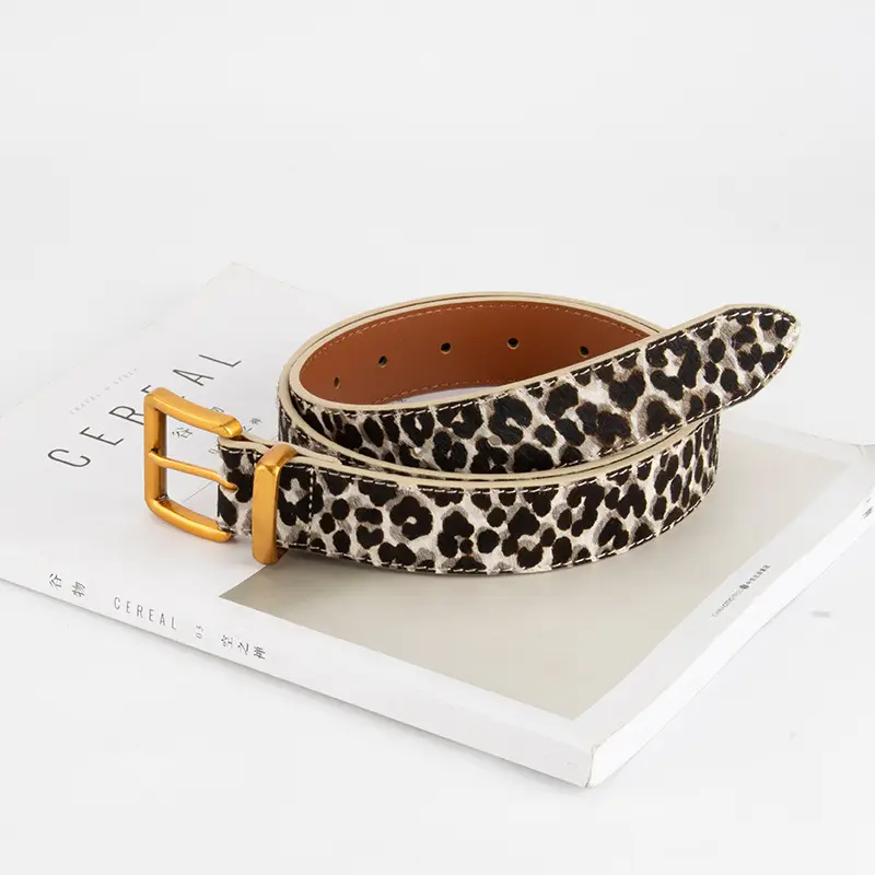 Leopard Print Leather Belt for Women Gold Buckle - Image 5