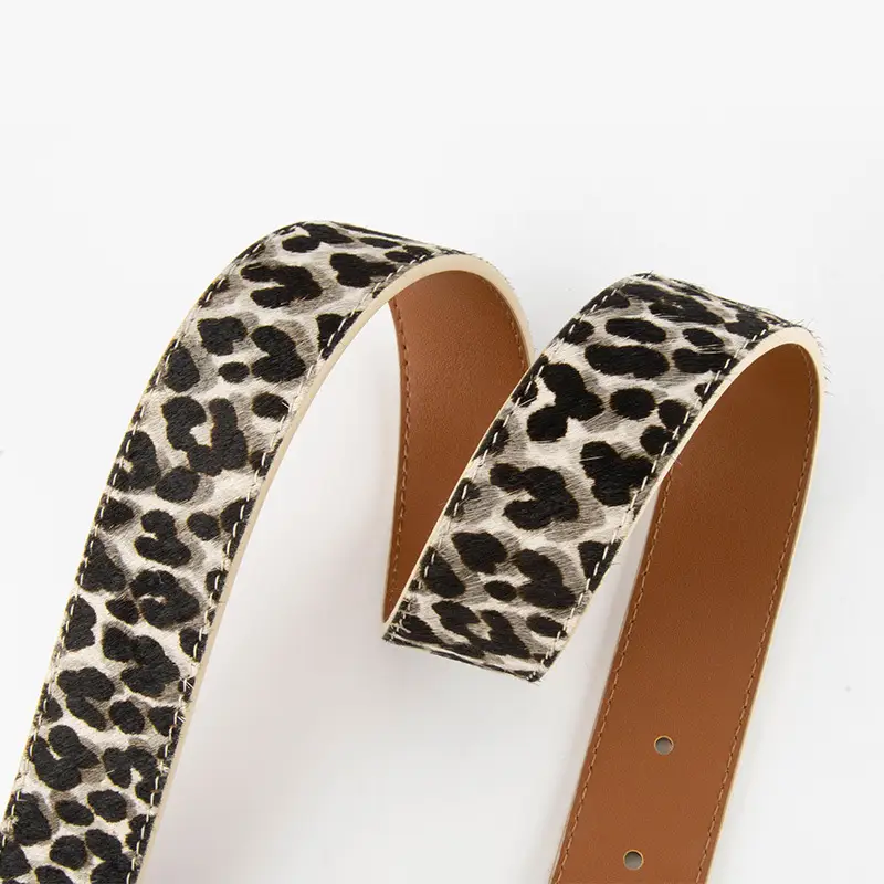 Leopard Print Leather Belt for Women Gold Buckle - Image 6