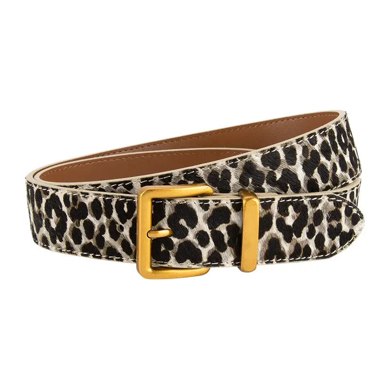 Leopard Print Leather Belt for Women Gold Buckle - Image 7