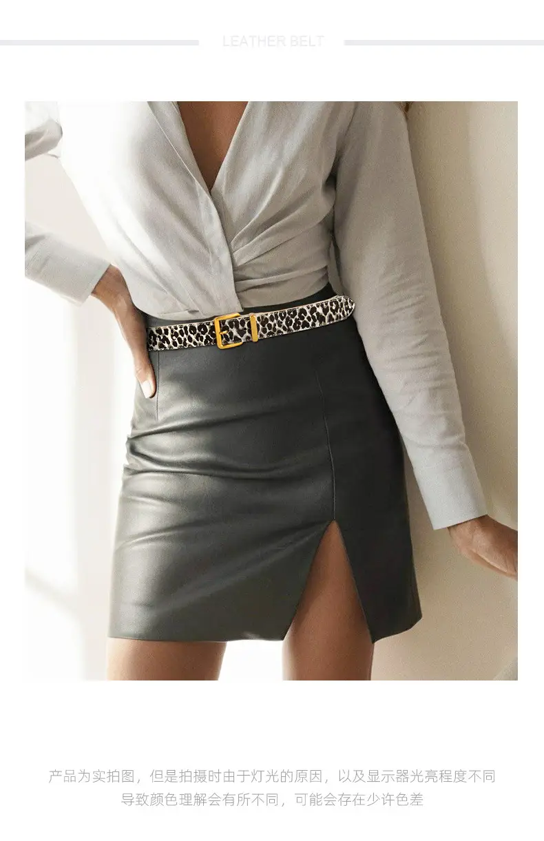 Leopard Print Leather Belt for Women Gold Buckle — feature 1