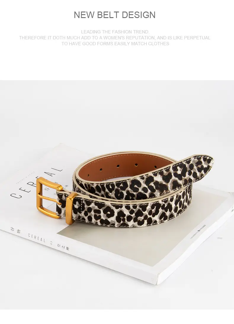 Leopard Print Leather Belt for Women Gold Buckle — feature 10