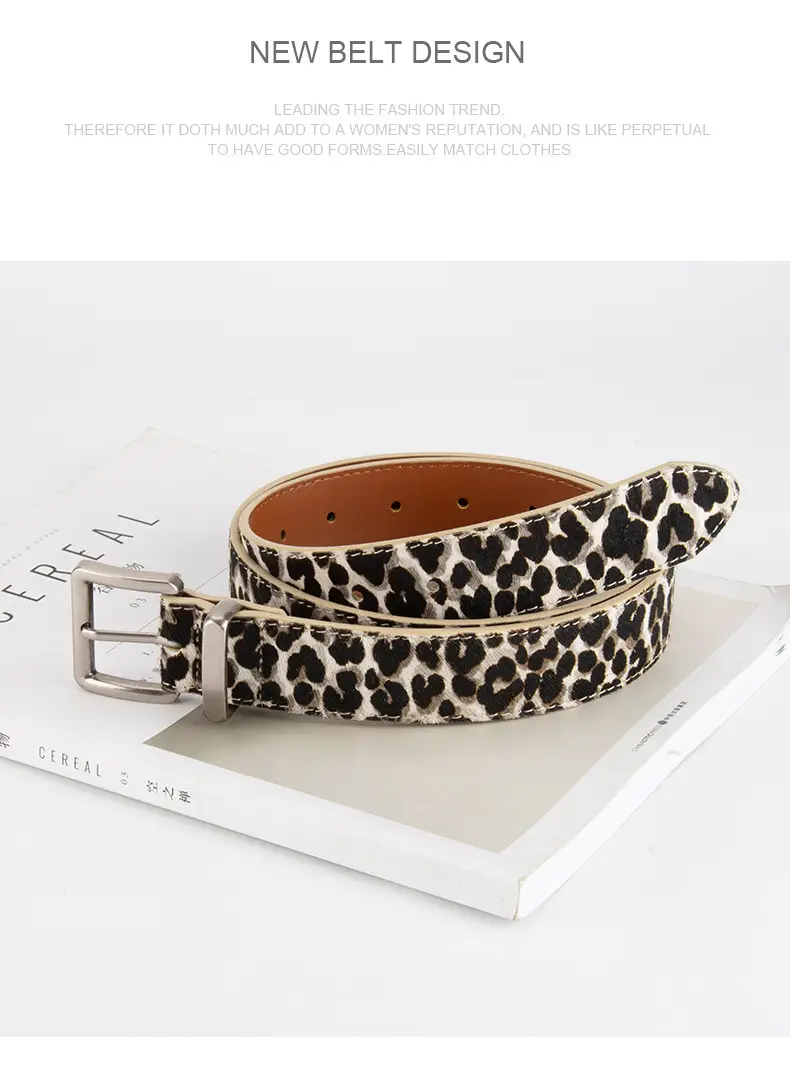 Leopard Print Leather Belt for Women Gold Buckle — feature 11