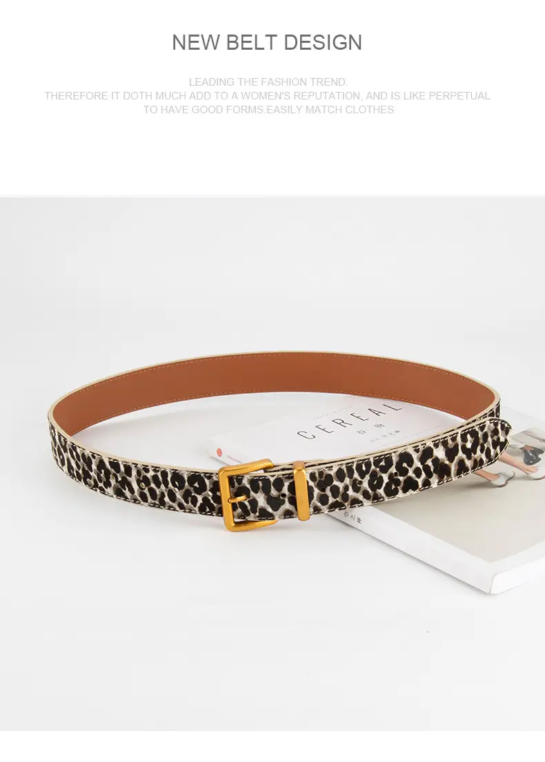 Leopard Print Leather Belt for Women Gold Buckle — feature 12