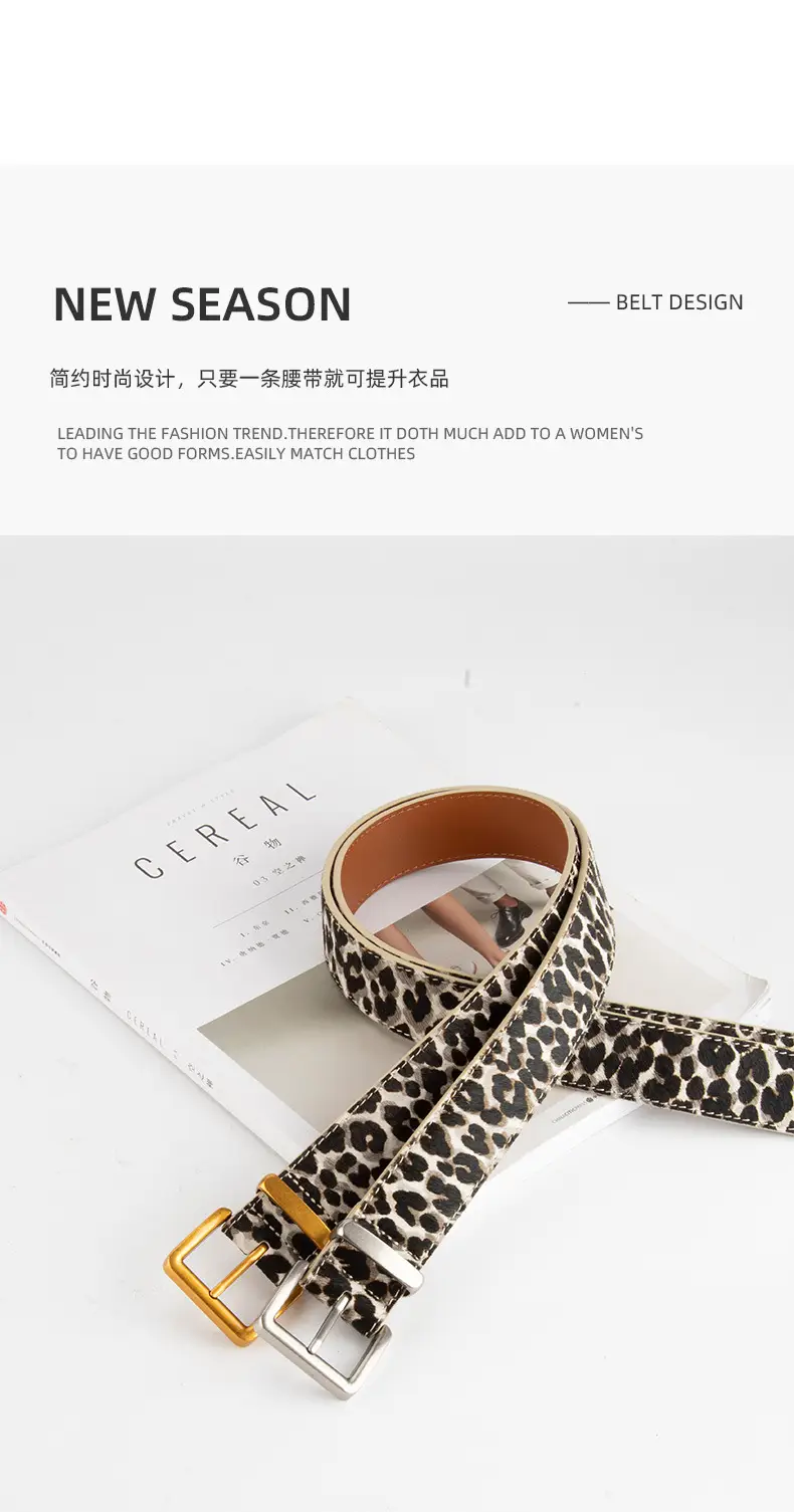 Leopard Print Leather Belt for Women Gold Buckle — feature 4