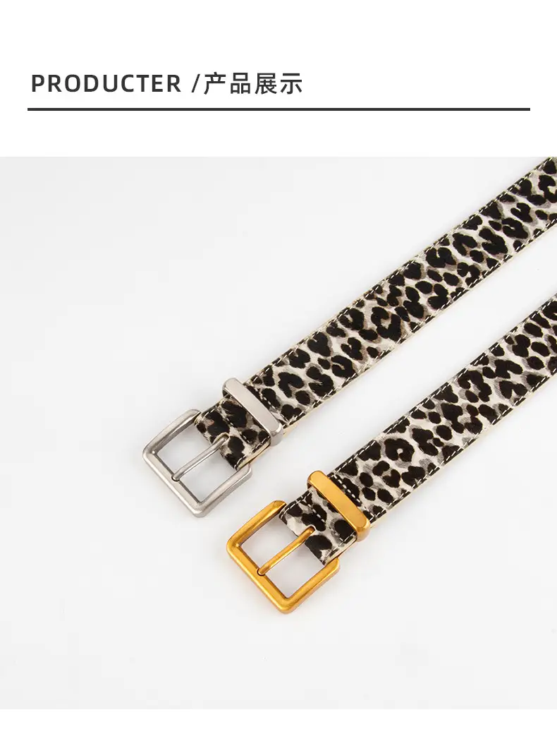 Leopard Print Leather Belt for Women Gold Buckle — feature 9