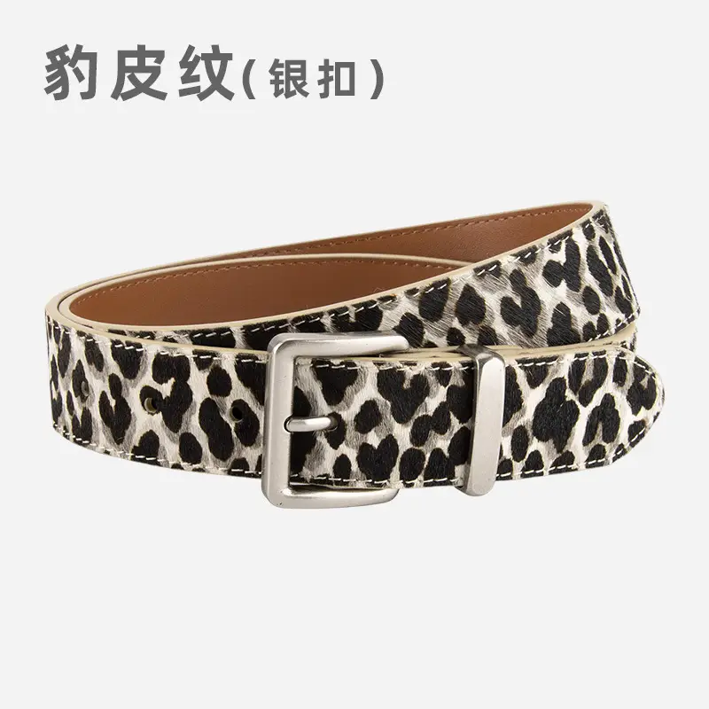 Leopard Print Leather Belt for Women Gold Buckle - Image 2