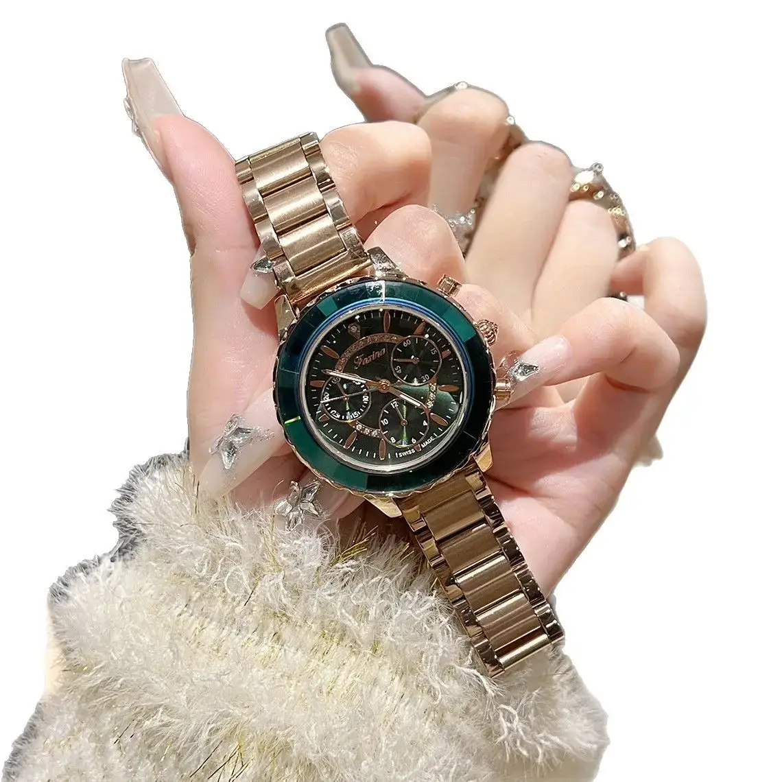 Women's Refraction Mirror Six-Pin Watch with Diamond Bracelet - Image 5
