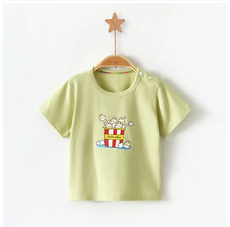 Kids Cotton T-Shirt Light Green Crown Print — feature 10