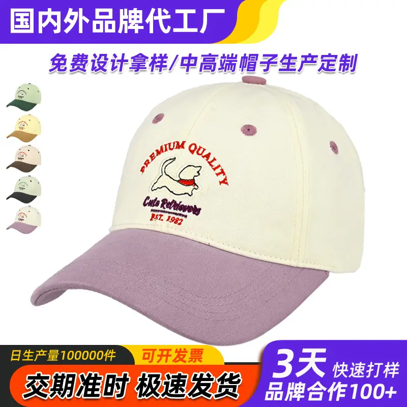 Pure Cotton Curved Brim Puppy Hat with Cartoon Color Blocking - Image 6