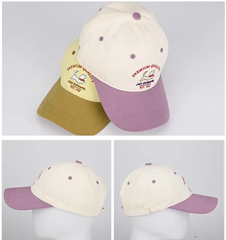 Pure Cotton Curved Brim Puppy Hat with Cartoon Color Blocking — feature 13