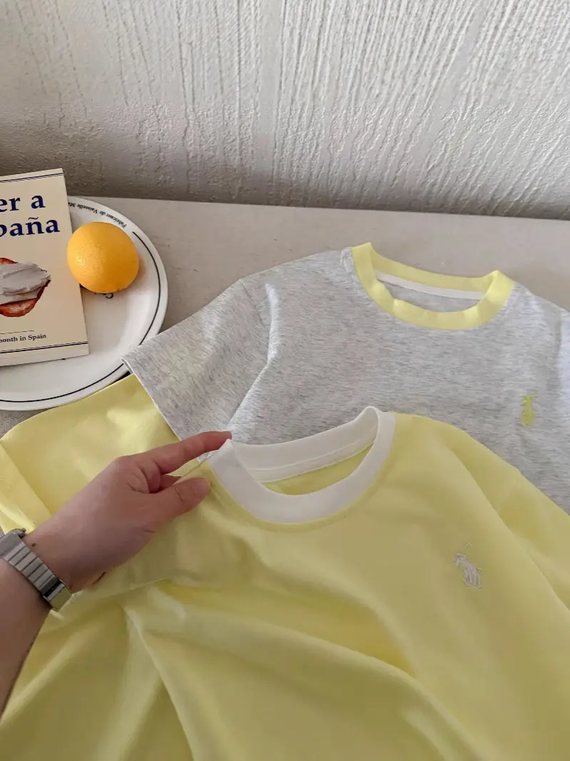 Children's Fake Two-Piece T-Shirt Yellow Grey 2025 - Image 5