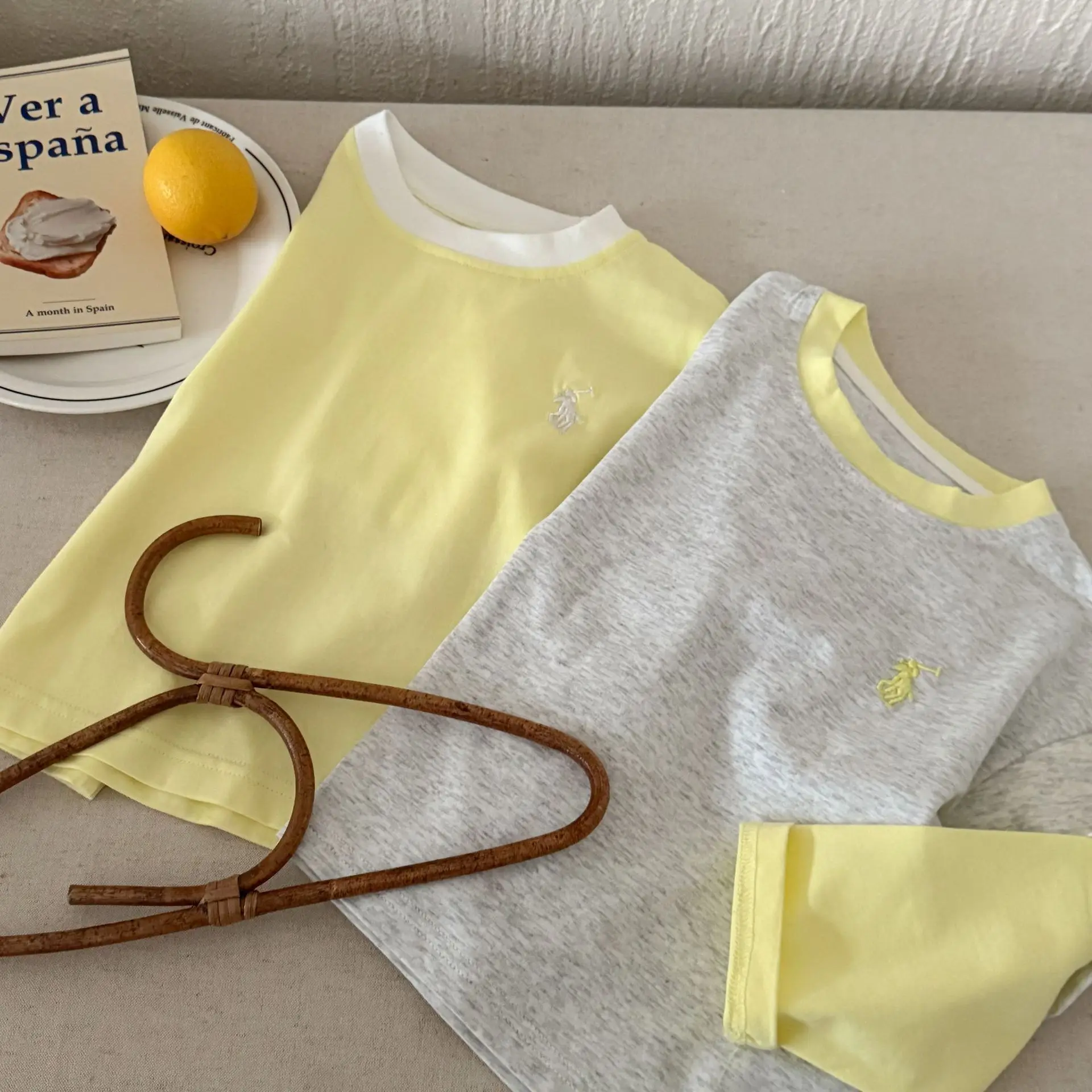 Children's Fake Two-Piece T-Shirt Yellow Grey 2025 — feature 10
