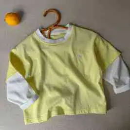 Children's Fake Two-Piece T-Shirt Yellow Grey 2025 — feature 14