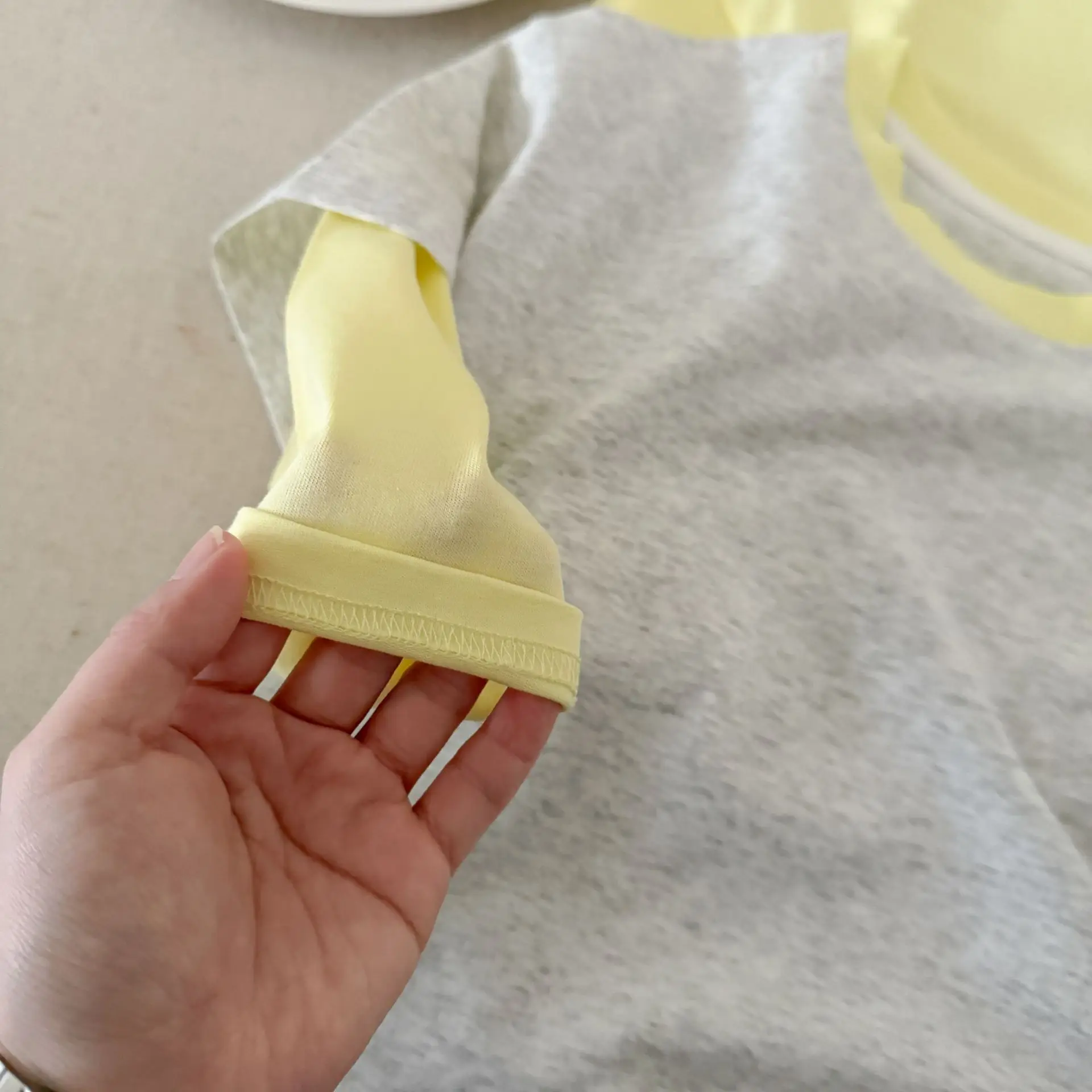 Children's Fake Two-Piece T-Shirt Yellow Grey 2025 — feature 16