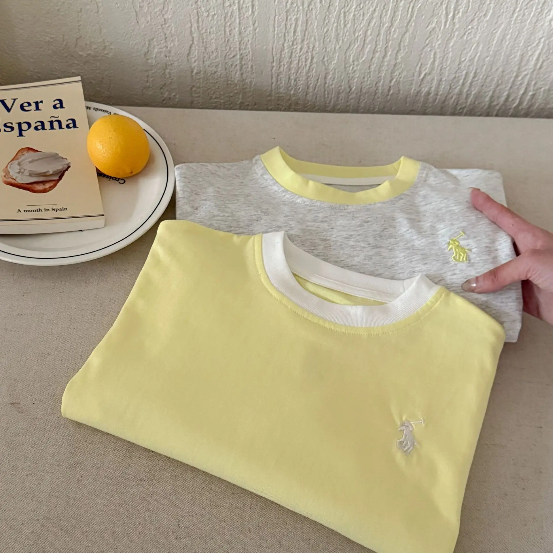 Children's Fake Two-Piece T-Shirt Yellow Grey 2025 — feature 19