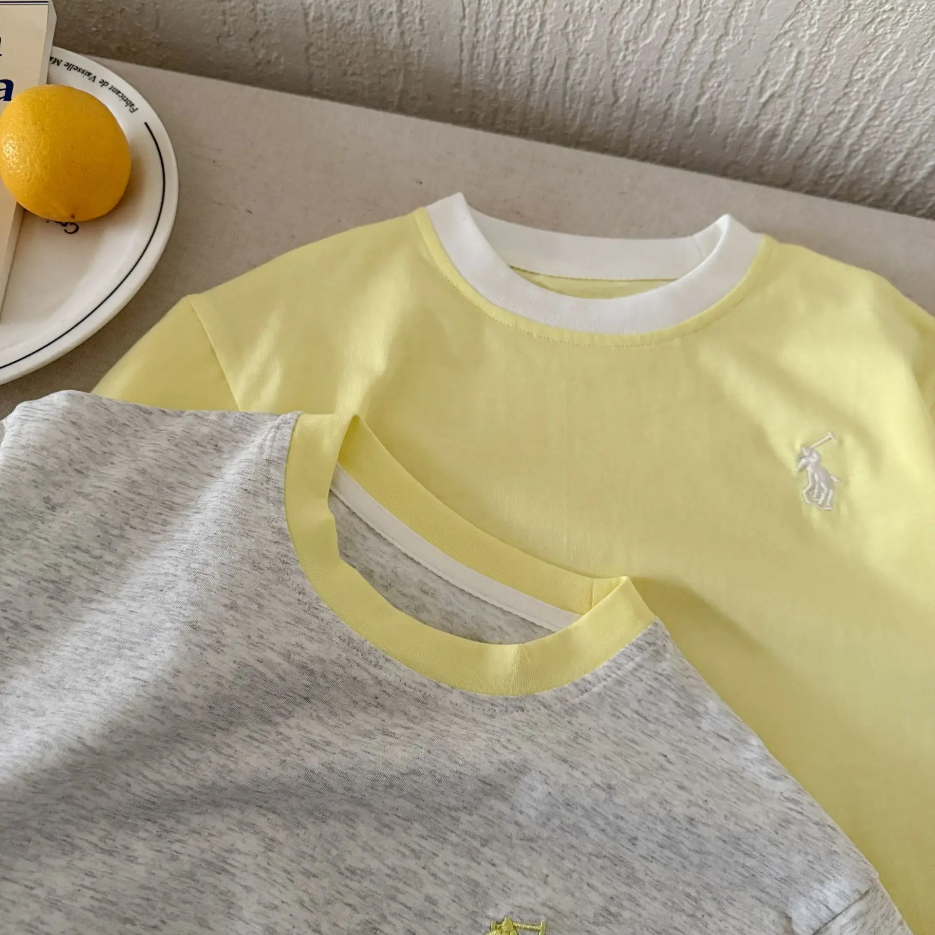 Children's Fake Two-Piece T-Shirt Yellow Grey 2025 — feature 2