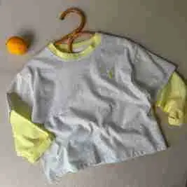 Children's Fake Two-Piece T-Shirt Yellow Grey 2025 — feature 6