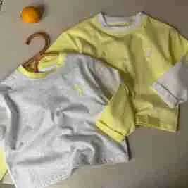Children's Fake Two-Piece T-Shirt Yellow Grey 2025 — feature 8