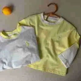 Children's Fake Two-Piece T-Shirt Yellow Grey 2025 — feature 9