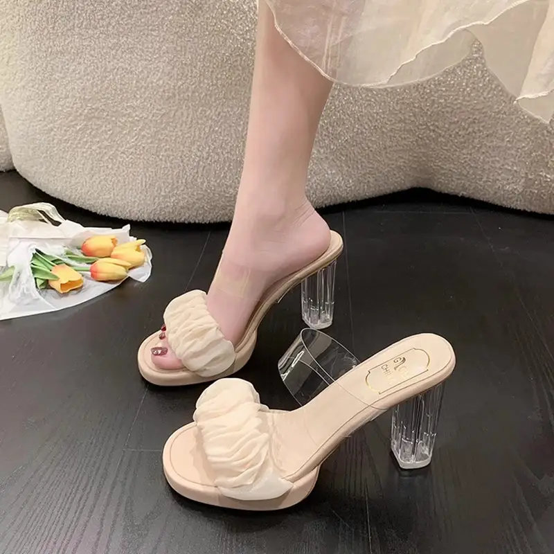 Waterproof Platform High-Heeled Shoes, Thick-Heeled One-Strap Sandals, Transparent Crystal Super High-Heeled Slippers for Women, Summer Wear, 2026 New Style