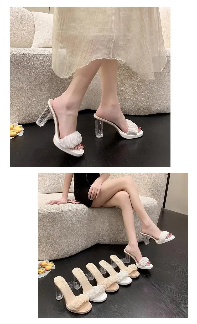 Waterproof Platform High-Heeled Shoes, Thick-Heeled One-Strap Sandals, Transparent Crystal Super High-Heeled Slippers for Women, Summer Wear, 2026 New Style — feature 2