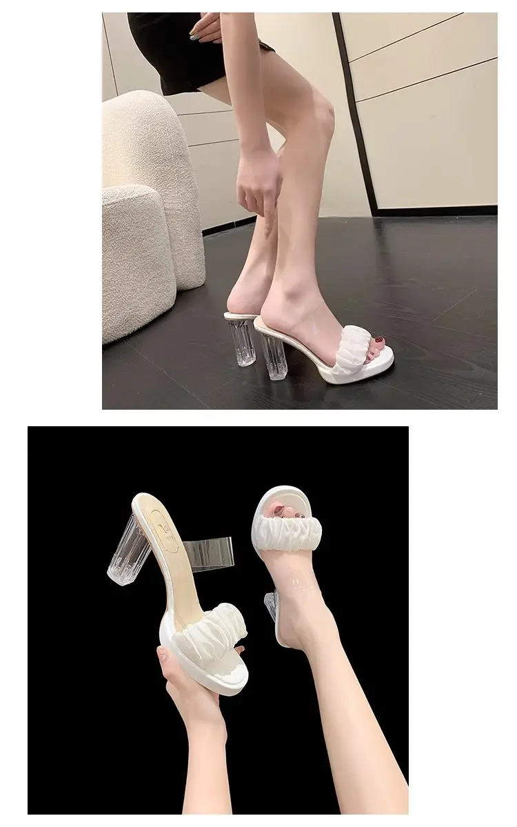 Waterproof Platform High-Heeled Shoes, Thick-Heeled One-Strap Sandals, Transparent Crystal Super High-Heeled Slippers for Women, Summer Wear, 2026 New Style — feature 4