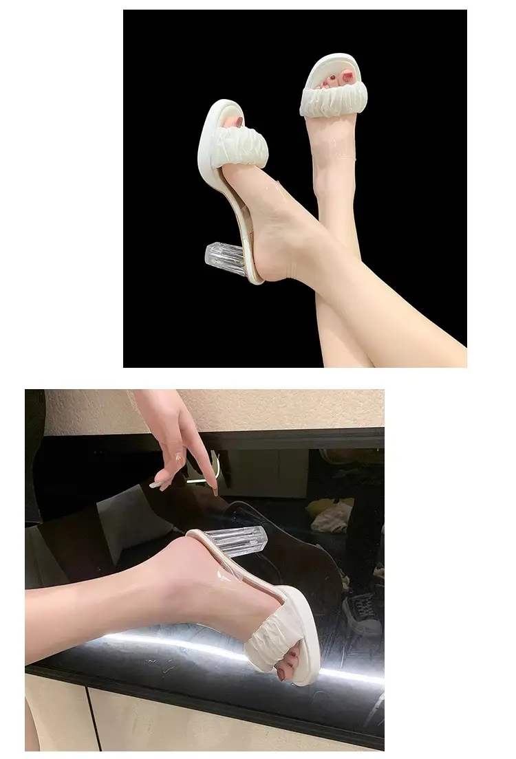 Waterproof Platform High-Heeled Shoes, Thick-Heeled One-Strap Sandals, Transparent Crystal Super High-Heeled Slippers for Women, Summer Wear, 2026 New Style — feature 7
