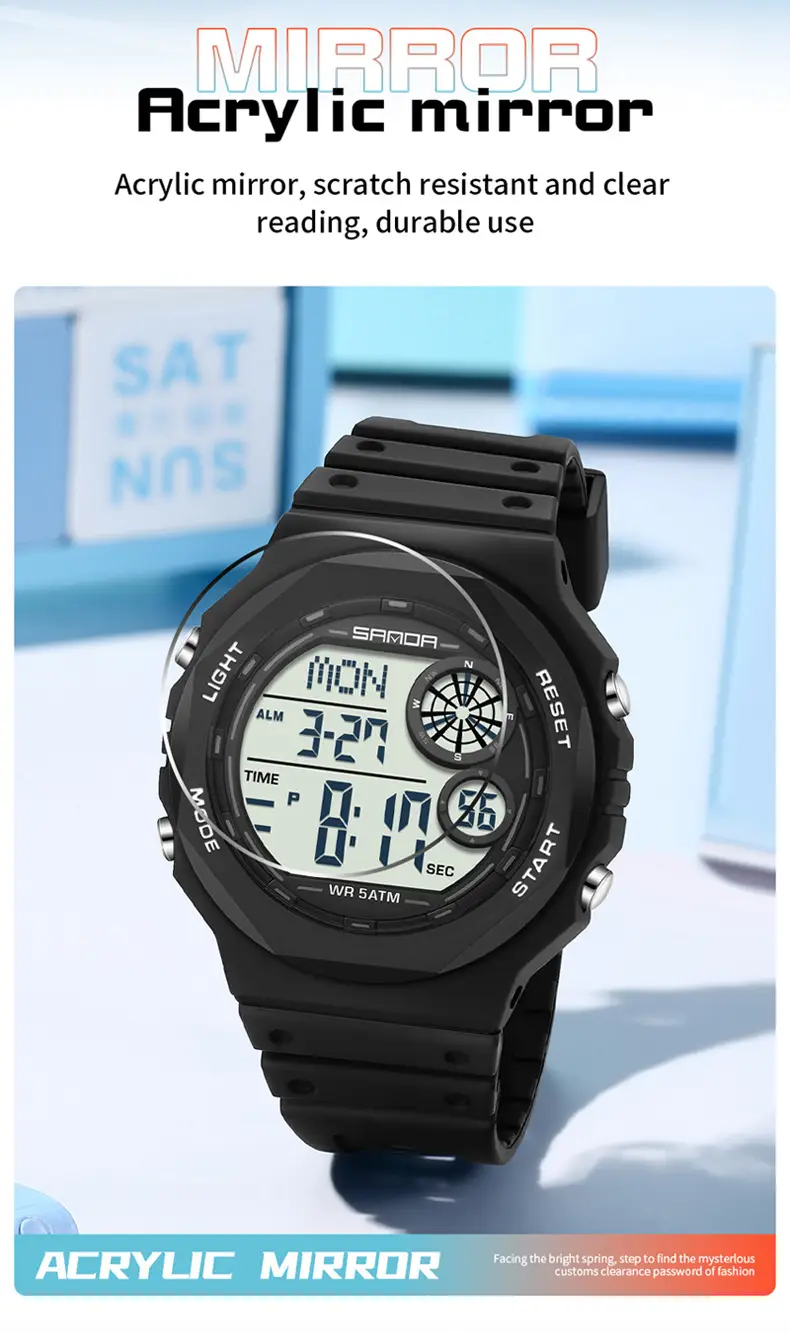 Sanda Waterproof Digital Countdown Alarm Clock Watch for Boys Girls — feature 40