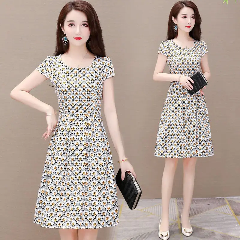 Red Floral Ice Silk Midi Dress for Women