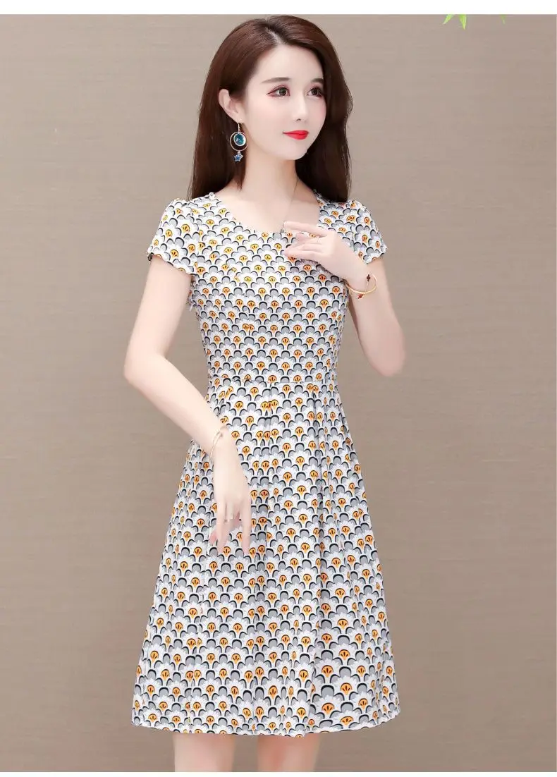 Red Floral Ice Silk Midi Dress for Women — feature 2