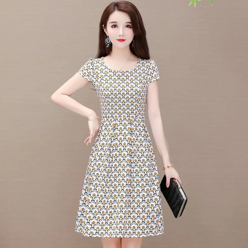 Red Floral Ice Silk Midi Dress for Women — feature 3