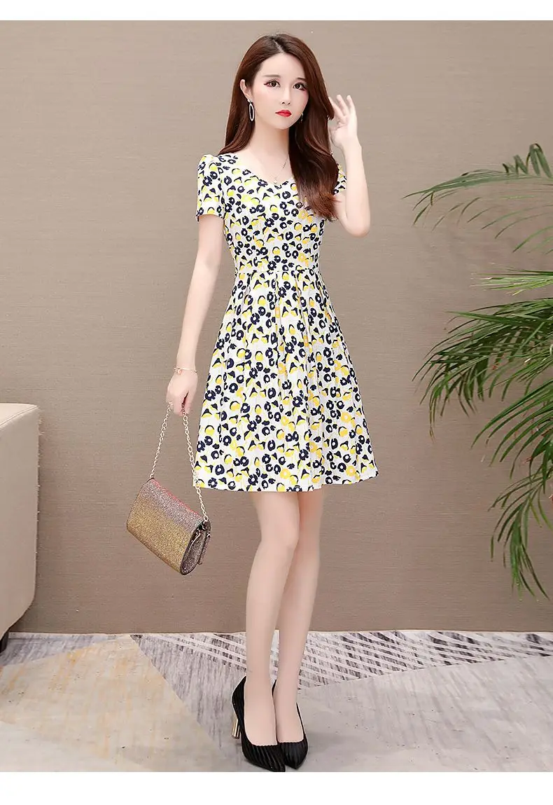 Red Floral Ice Silk Midi Dress for Women — feature 4