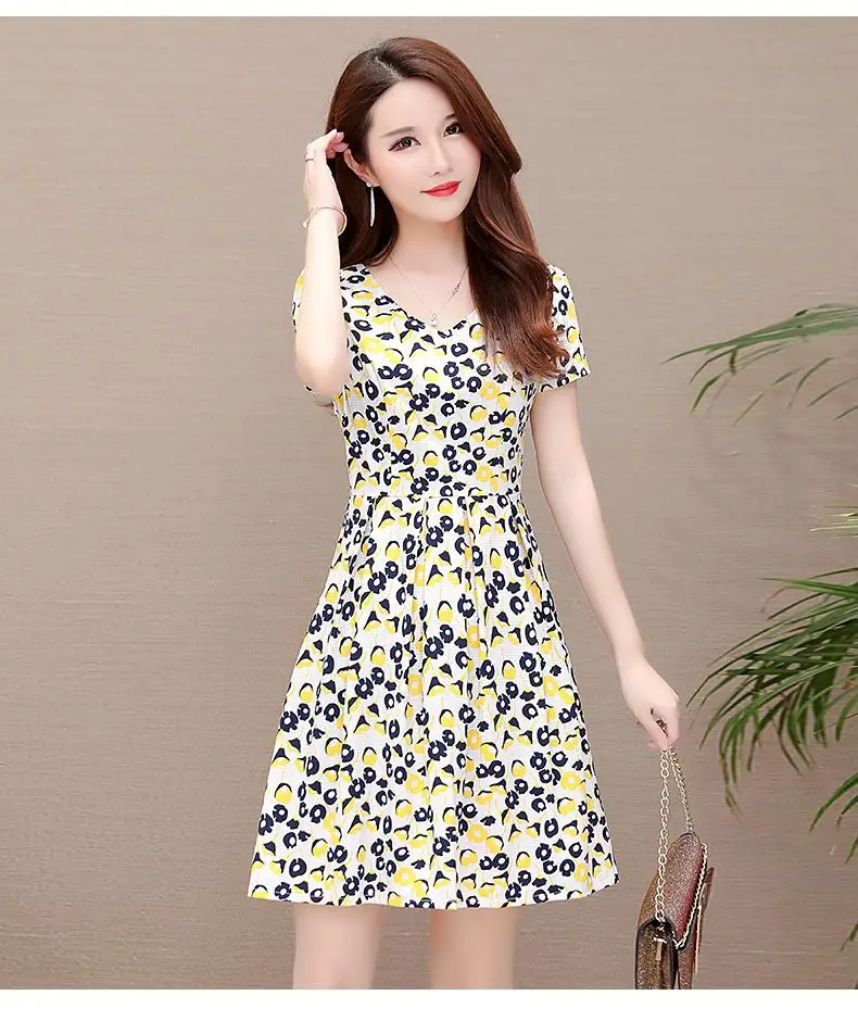 Red Floral Ice Silk Midi Dress for Women — feature 5