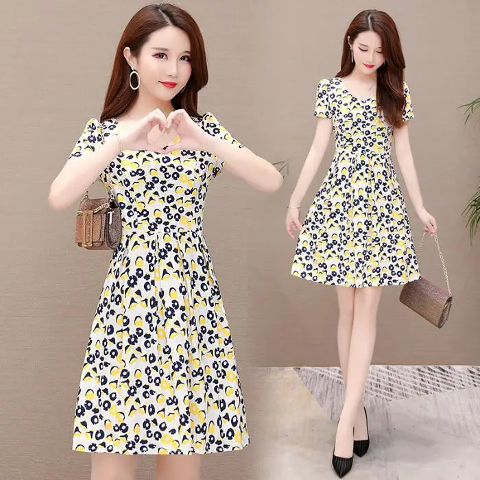 Red Floral Ice Silk Midi Dress for Women