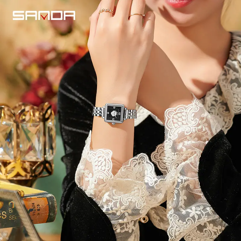 Sanda Women's Square Watch Rose Dial Waterproof Quartz - Image 16