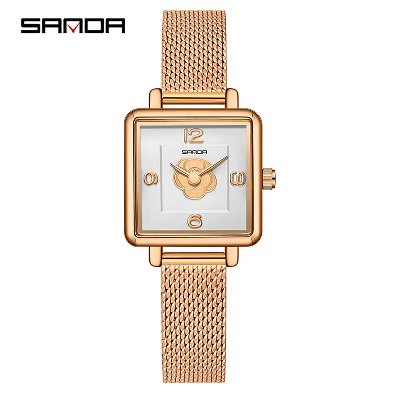 Sanda Women's Square Watch Rose Dial Waterproof Quartz - Image 2