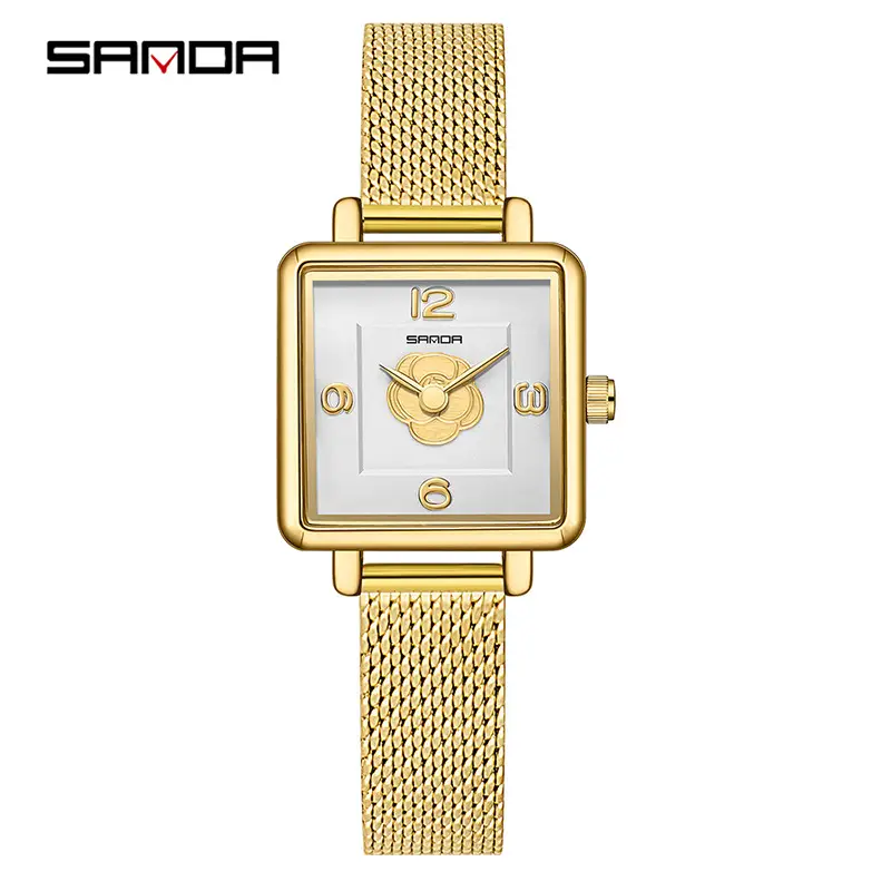 Sanda Women's Square Watch Rose Dial Waterproof Quartz - Image 3