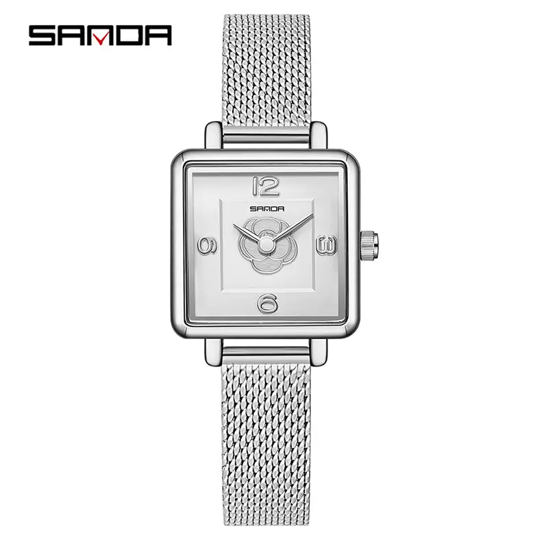 Sanda Women's Square Watch Rose Dial Waterproof Quartz - Image 5