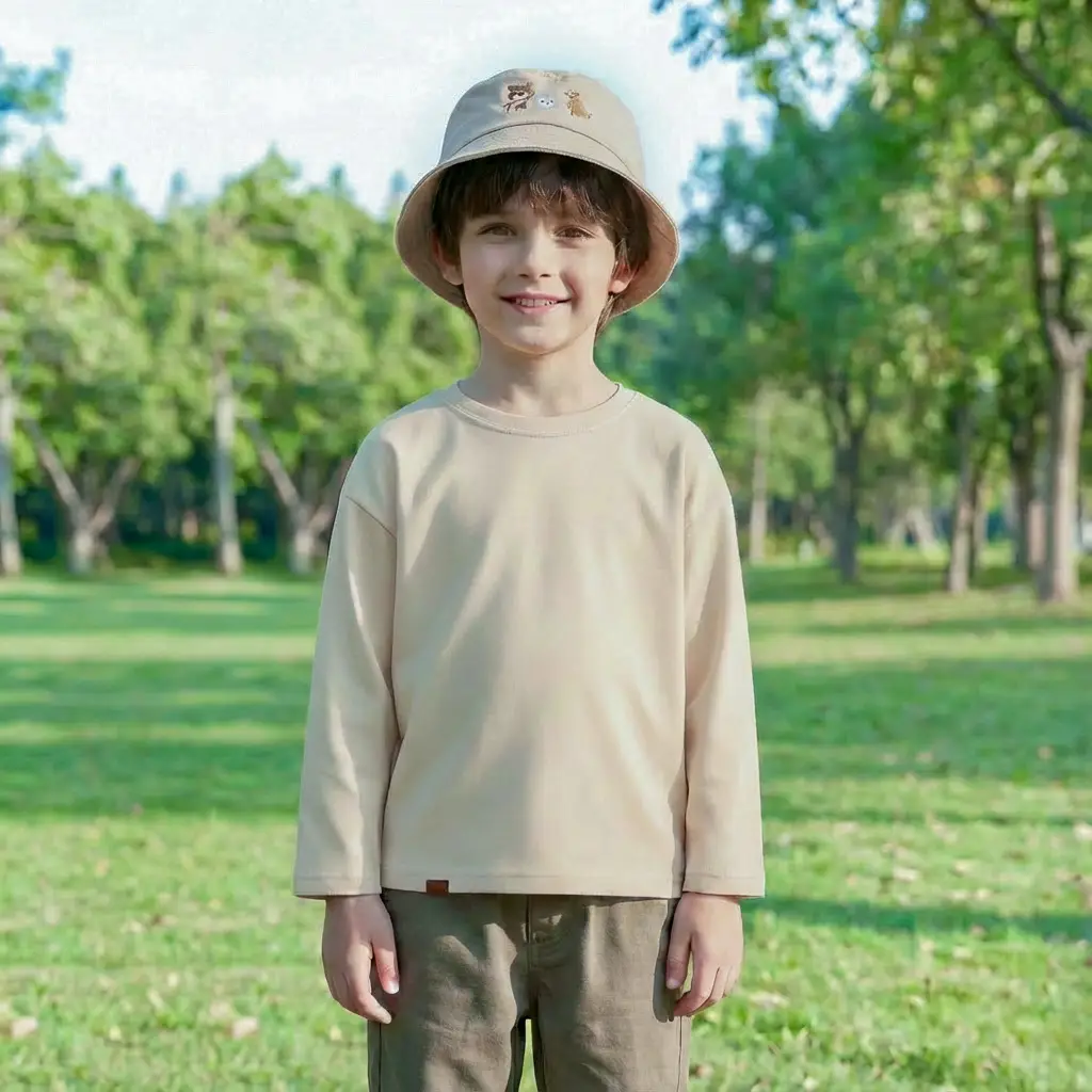 Baby Long Sleeve T-Shirt Beige Spring Autumn Kids Top - Image 2